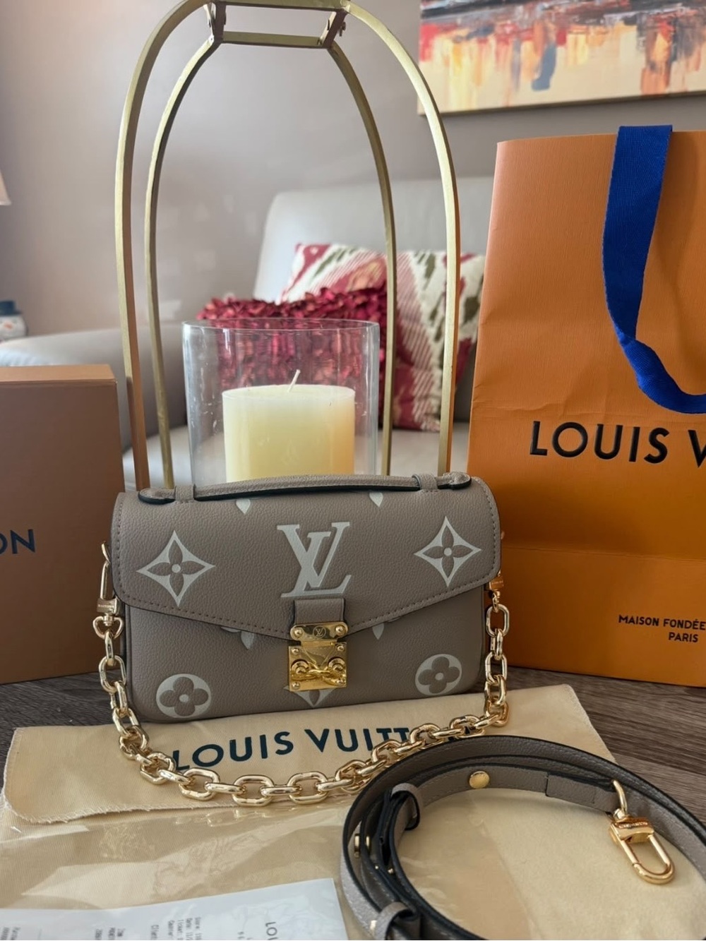 Louis Vuitton Taupe Monogram Chain Mini Bag with Gold Hardware